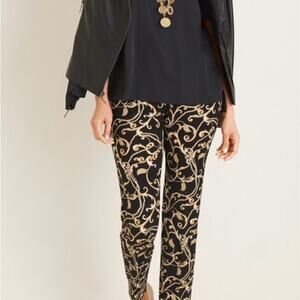 VERSACE INSPIRED TRUTH BY REPUBLICAN ANKLE PANT PAISLEY PRINT BLK AND GOLD SZ XS